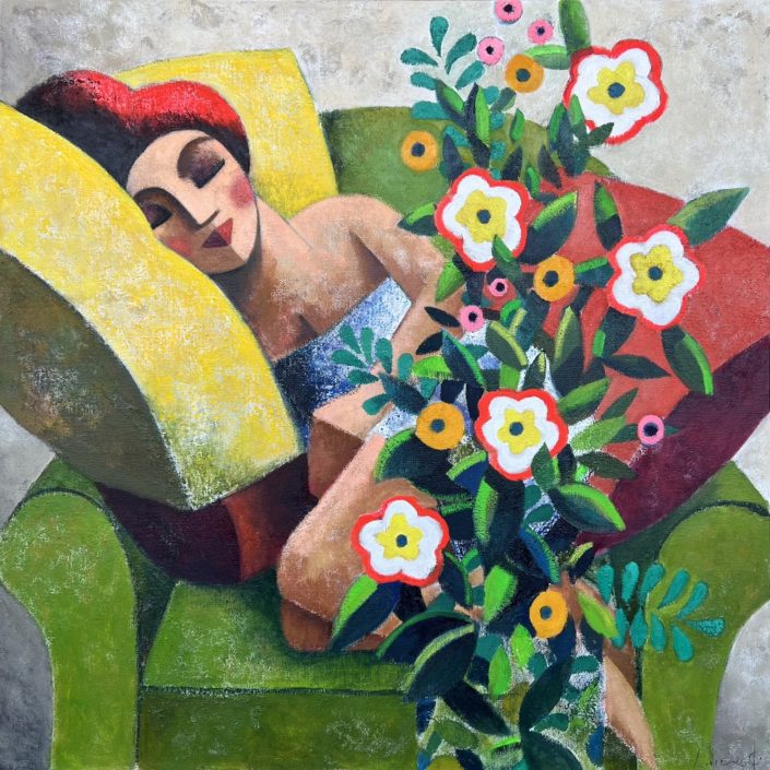 Siesta entre flors 80 x 80 cm